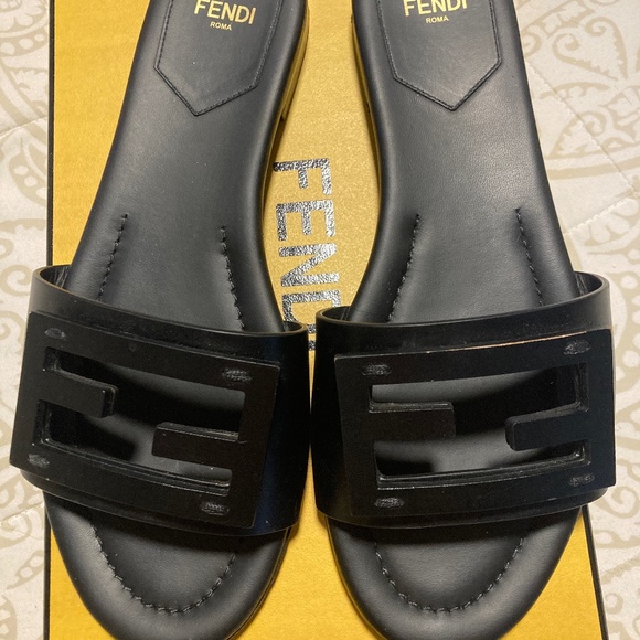 Fendi | Shoes | Fendi Baguette Black Leather Slides | Poshmark